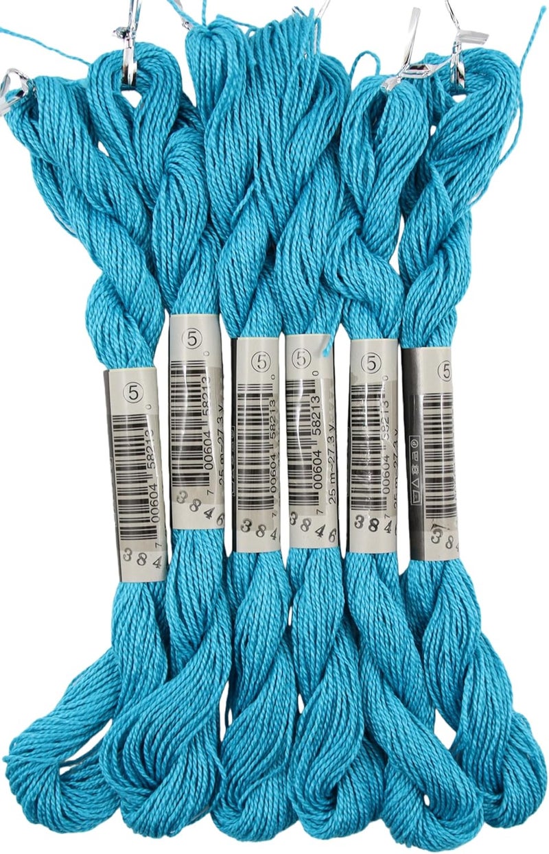 KCS 162 Yards(150 Meters) Mercerized Pearl Cotton Crochet Needlepoint Thread,Size 5,6 skeins,Bright Turquoise it，3846 - Image 3